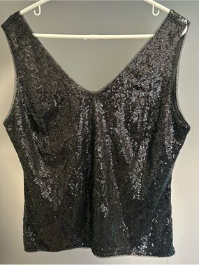 Grace Karin size XL Black Sequin V-Neck Sleeveless Top